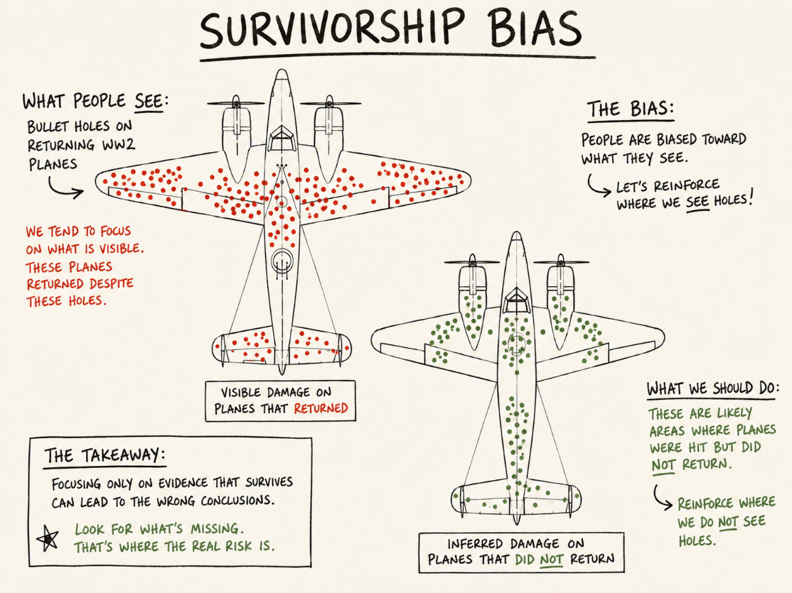Survivorship bias illustration using Abraham Wald’s returning-aircraft example